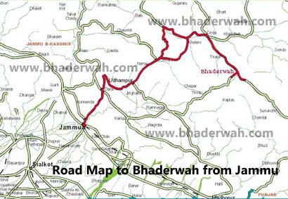 Road Map to Bhaderwah from Jammu